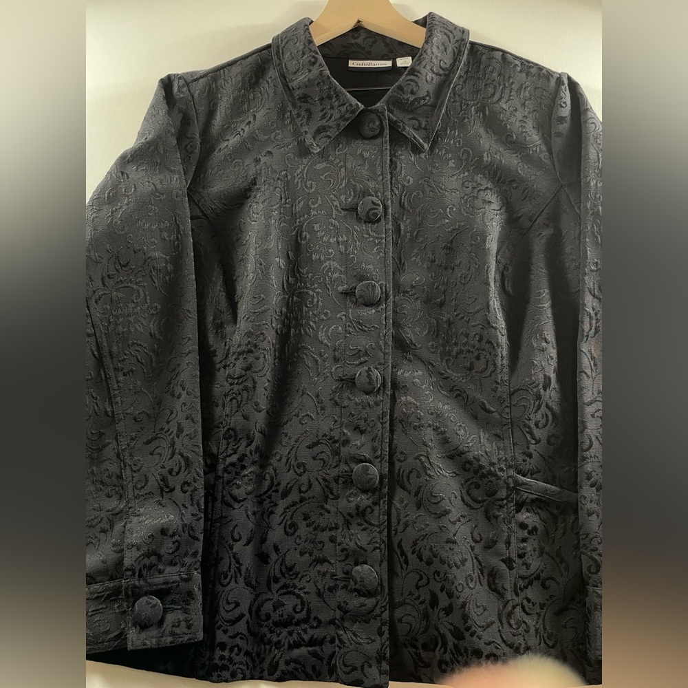 Croft & Barrow Black Textured Jacquard Button Jacket Holiday Size 1X NWT